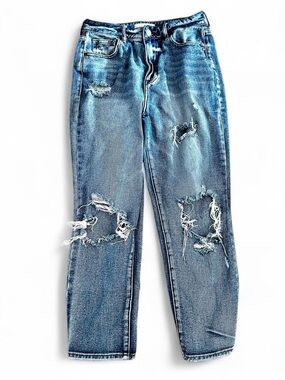 PacSun High-waisted light wash blue distressed mom jeans denim